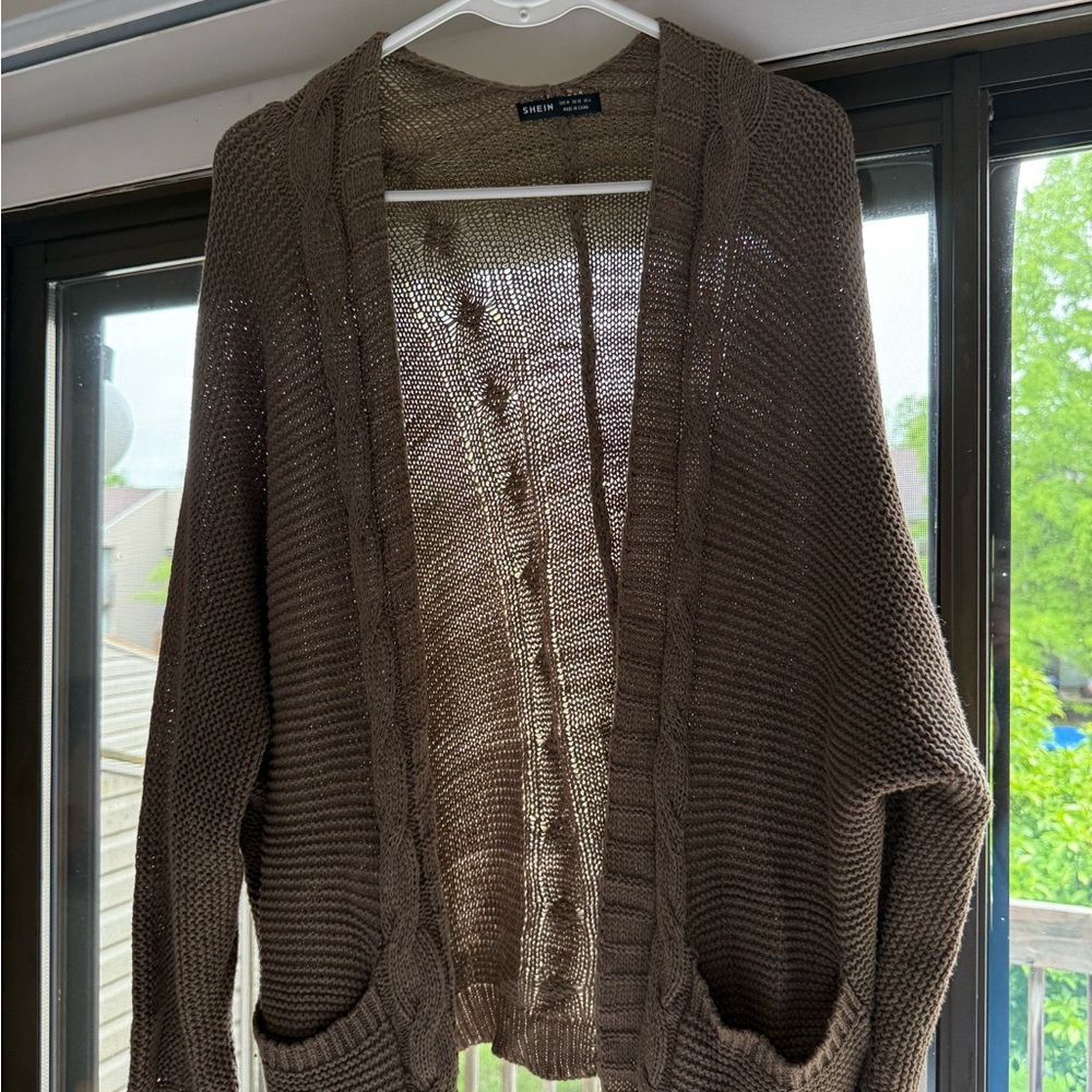 SHEIN Brown Cardigan Sweater Classic Knit